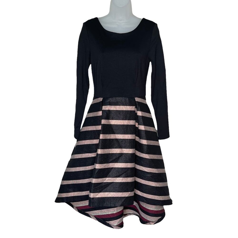 NWT HUTCH Maddie Black Gold Striped Long Sleeve Formal Dress Women’s